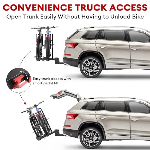 Hitch 2 EBike Rack with Ramp, 170lbs Capacity Foldable Electric Bike Carrier for 2 Heavy Ebike, Up to 5" Fat Tire Bicycle for 2" Receiver for Car