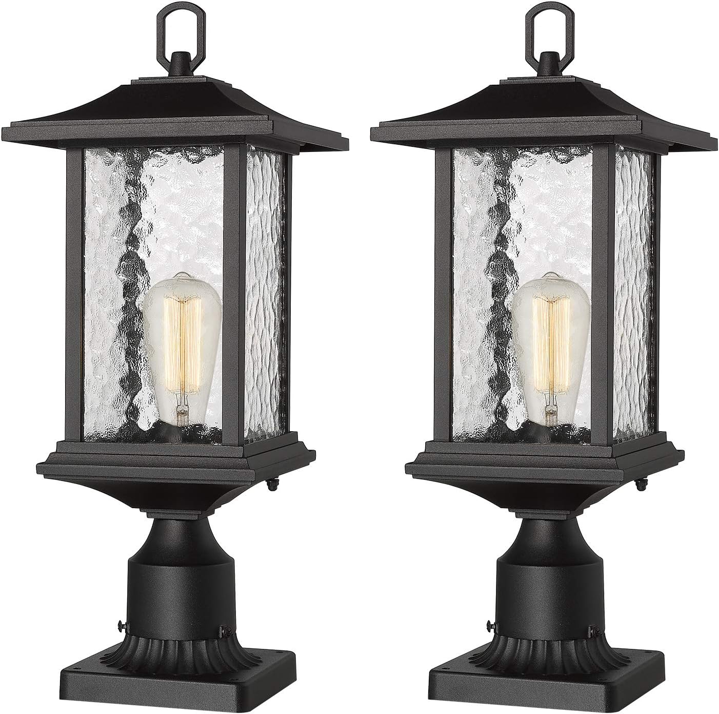 Beionxii Outdoor Post Lights | 2 Pack Exterior Pillar Lantern Pole Lamp with 3" inch Pier Mount Base