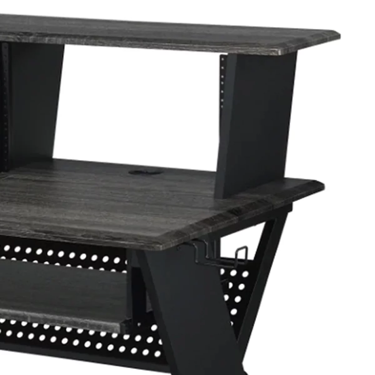 Tin 47 Inch Wood Music Desk Studio Station, Keyboard Tray, Shelves, Gray- Saltoro Sherpi