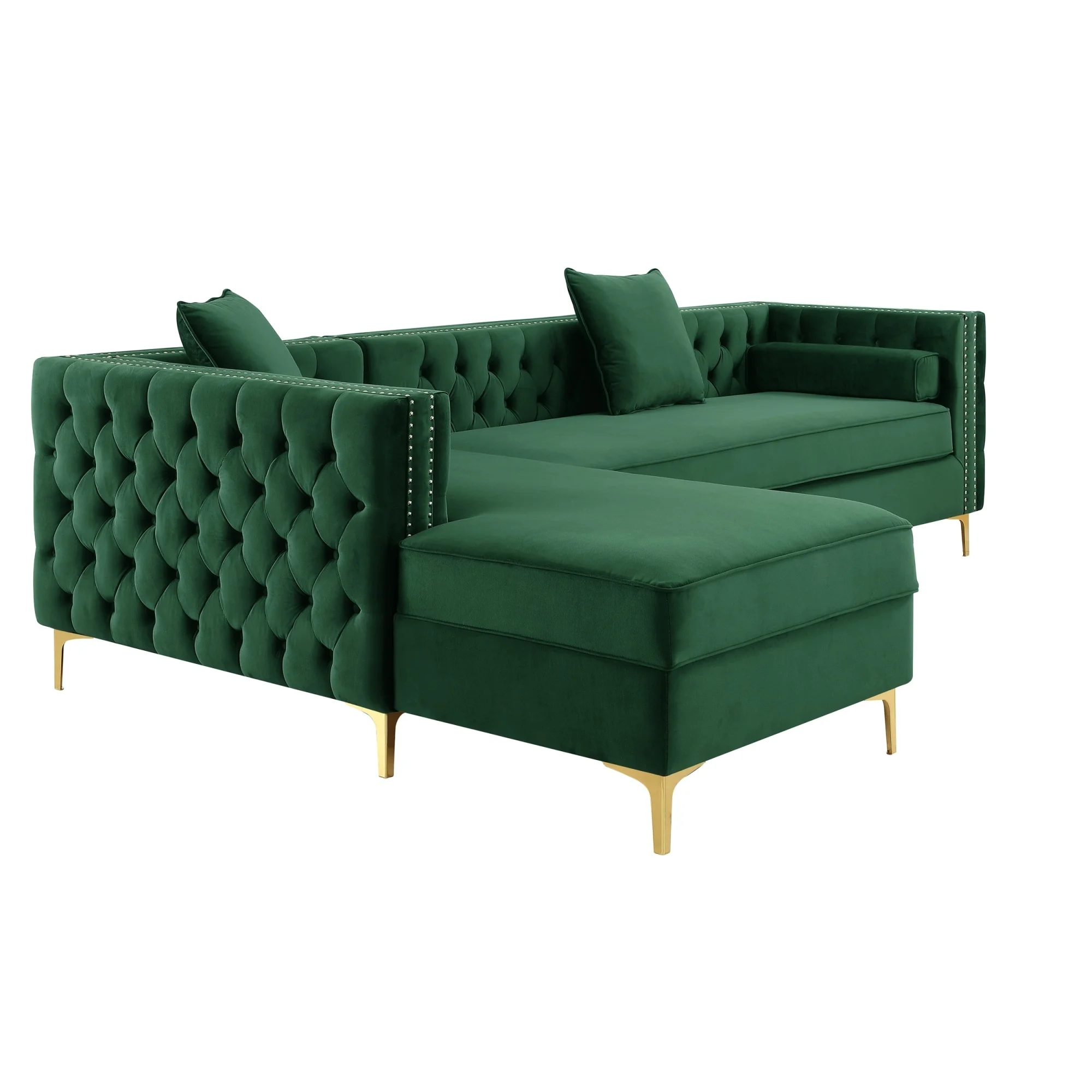 Inspired Home Dante Velvet Chaise Sectional Sofa Hunter Green Left Facing