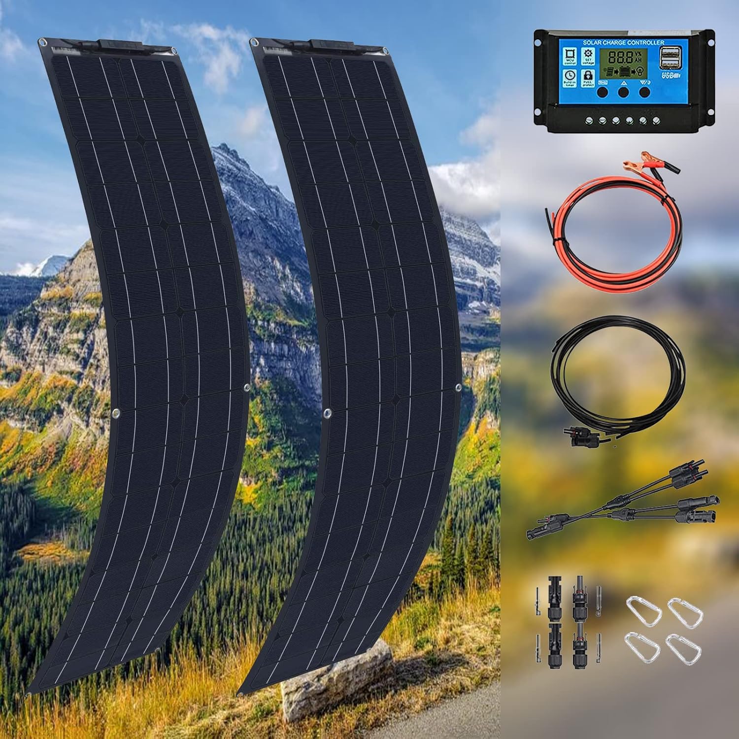 LAW Solar Panel 4×200W 12V/24V Monocrystalline Flexible 800W System Kit Solar Battery Charger with PV Connector with 40A Controller for RV Boat Cabin