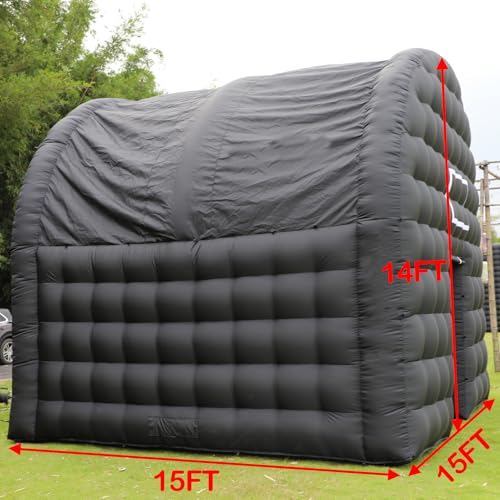 Large Black Inflatable Tent(15x15x14FT) Includes Blower Square Gazebo Event Room Large Inflatable Party Tent for Backyard,Outdoor EventsParties