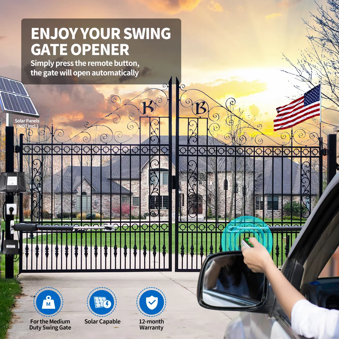 TOPENS A5132 Dual Swing Gate Opener Medium Duty Automatic Gate Motor for Double Swing Gates Up to 16ft per Arm