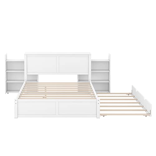 SOFTSEA Full Murphy Bed Wall Beds, Wood White Cabinet Bed 61.5” Foldable Platform Bed with Shelf for Guest Room