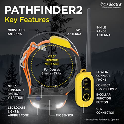 Dogtra Pathfinder 2 - Hunting Ecollar GPS Dog Training Collar with Remote, 9 Mile Range, Tracking & Containment for Medium & Large Dog Breeds