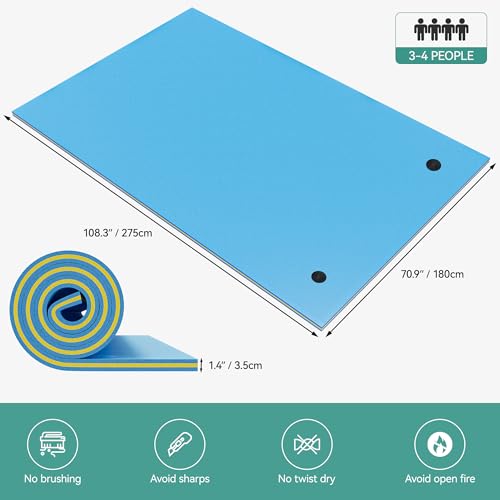 YITAHOME 9'/12' Lily Pad Floating Mat for Lake and Pool, Portable Outdoor Water Floating Mat, 3-Layer XPE Floating Island for Boat, Beach, Ocean, Blue