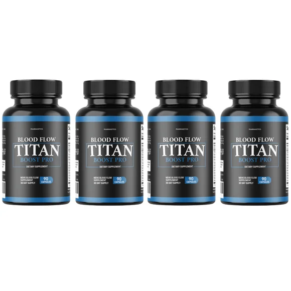 Blood Flow Titan Boost Pro Mens Blood Flow Supplement - 4 Bottles - Kansas Nuitrition - HNZSDS