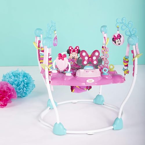 Bright Starts Disney Baby MINNIE MOUSE PeekABoo Baby Activity Center Jumper with 8 Toys, Lights & Sounds, 360-Degree Seat, 6-12 Months (Pink/Blue)