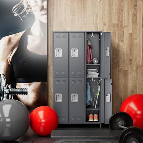 6 Door Metal Storage Locker 18 Hooks,Metal Locker for Employees with Lock for School Garage Office Gym Bedroom,Assembly Required