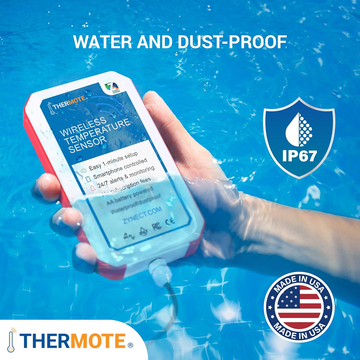 Zynect Thermote Wireless Remote Temperature Sensor.WiFi Thermometer Temperature Monitor Text Alerts Room Thermometer 24/7 Monitoring. Water/Dust