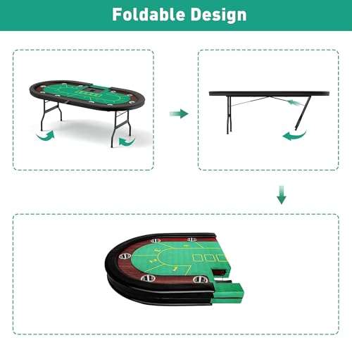 COLOR TREE Foldable Blackjack Poker Table, 84" Premium Texas Hold'em with Cup Holders, Padded Rails, Stylish Blue Design