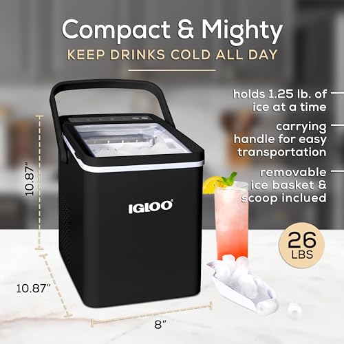 Igloo Electric Countertop Ice Maker Machine - Automatic and Portable - 33 Pounds in 24 Hours - Icecube Maker - Plastic Scoop and Basket