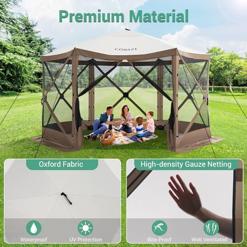 COBIZI 12x12ft Pop up Gazebo Screen Tent Screen House for Camping, Camping Outdoor Screened Gazebo, Canopy Tent