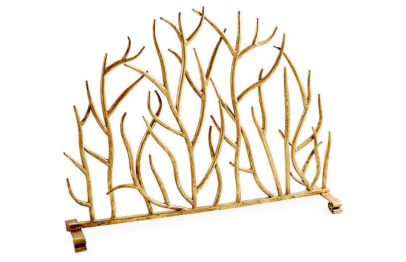 30x22 Decorative Twig Fire Screen - Gold
