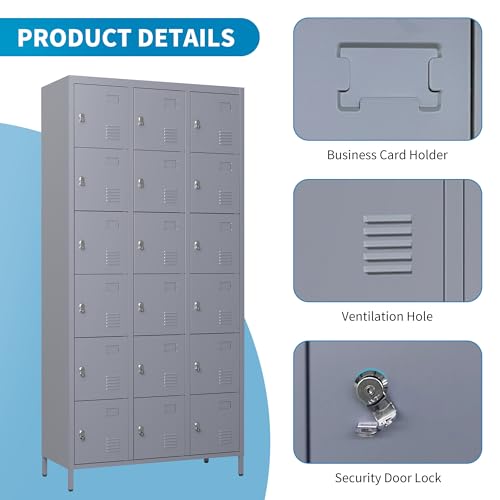 3 Doors Lockers for Employees, Steel Storage Lockers Lockable, Metal Locker Storage Cabinet for Home Office School Gym, Require Assembly (Grey)
