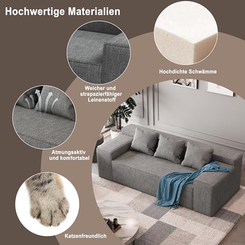 Modern Loveseat, Sofa Couch in a Box, No Assembly Needed, with 2 Pillows, Cat-Scratch Resistant Linen,Small Sofa for for Small Space, Living Room