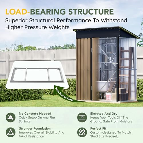 6x4FT Outdoor Steel Storage Shed with Clear Window, Lockable Doors, Weather-Resistant Metal Tool Shed for Garden, Backyard, Patio, and Utility Storage