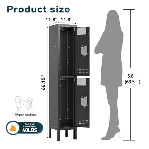 Metal Locker with 5 Doors,Lockers for Employees,66'' Steel Storage Locker for School,Gym, Office, Office,Garage