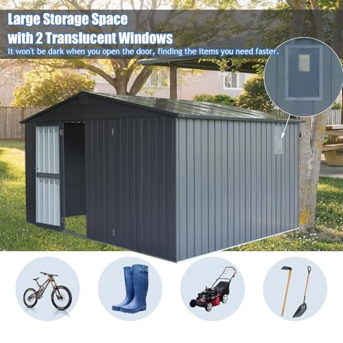 6x4 ft Small Outdoor Metal Storage Shed with Floor Frame & Lockable Door, Heightened Entry Garden Tool Shed for Backyard, Durable Galvanized Steel
