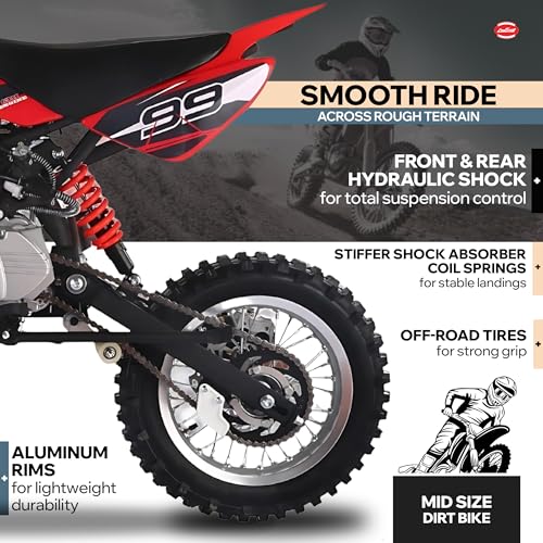 Coolster 125cc Dirt Bike for Kids & Adults - Gas Powered Manual Transmission Off-Road Pit Bike with Kick Start System, QG-214-2