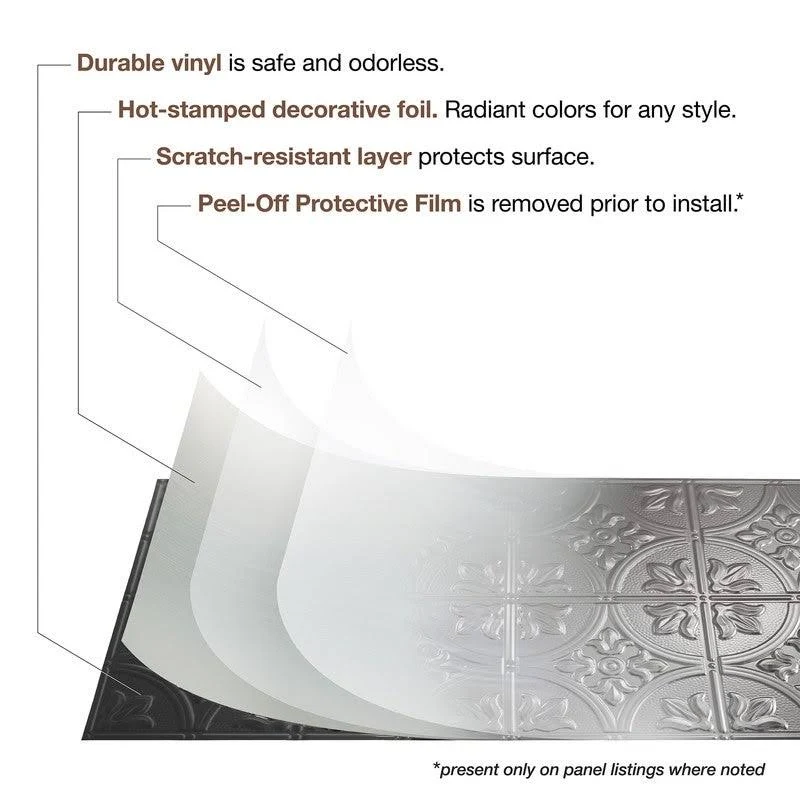 Fasade Portrait Decorative Vinyl 2ft x 4ft Glue Up Ceiling Tile in Brushed Aluminum (5 Pack)