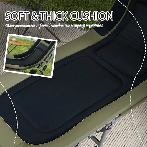 Outsunny Camping Cot for Adults, Folding Bed with Soft Padded Cushions & Headrest, 180° Adjustable Reclining Lounger