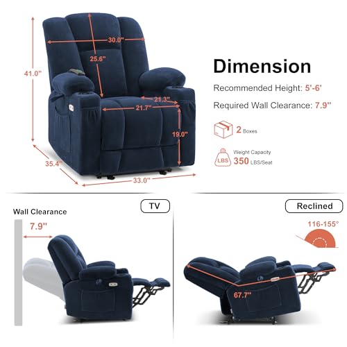 MCombo Zero Gravity Power Recliner Chair with Heat and Vibration Massage, Reclining Chair with USB & Type C Ports, Cup Holders for Living Room