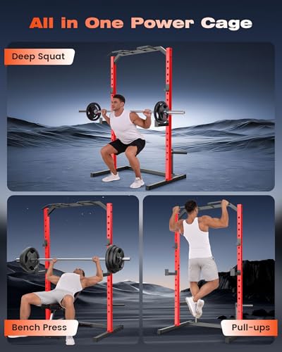 OPPSDECOR Power Cage, Multi-Function Power Rack with Adjustable Cable Pulley System, Squat Rack with Pull-up Bar, J-Hooks