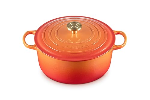 Le Creuset Enameled Cast Iron Signature Oval Dutch Oven, 15.5 qt., Flamme Doree with Crucible Knob