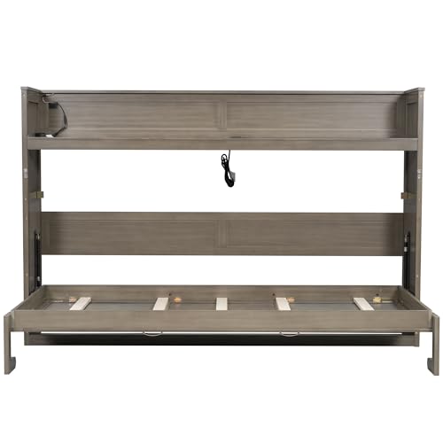 Ball & Cast Queen Size Murphy Bed Hideaway Wall Chest with Top Shelves & USB,Storage Cabinet Bed Frame w/Slat Support