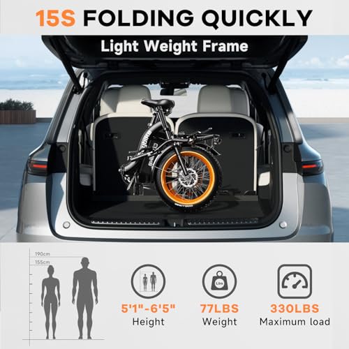 1000W Folding Electric Bike,48V 20AH Removable Battery E Bike,30+MPH,80 Miles Max Range Electric Bike for Adults,20" Fat Tire Foldable ebike