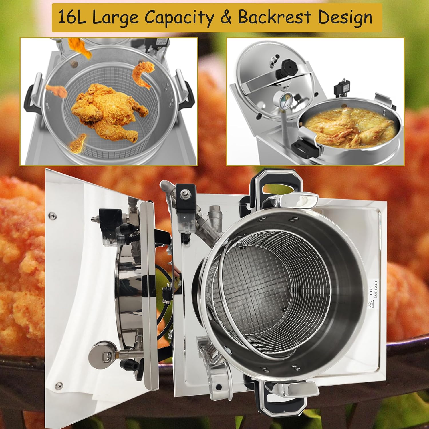 TECHTONGDA 16L Countertop Pressure Fryer, Stainless Steel Commercial Chicken Deep Fryer