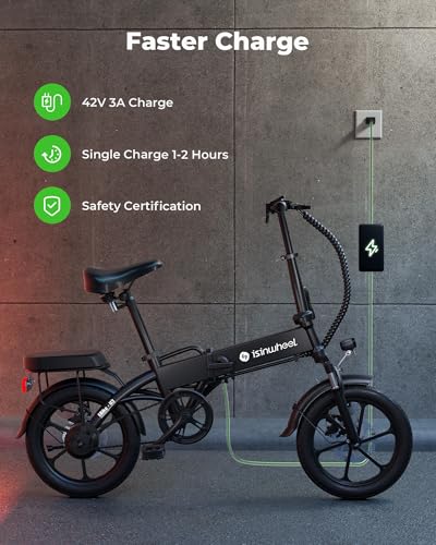 isinwheel U1 Electric Bike, 500W Motor, 20 mph, Folding Ebike, 14"/16"/20" Adults Electric Bicycles, 280.8Wh Battery, 25 Miles PAS Range, Black