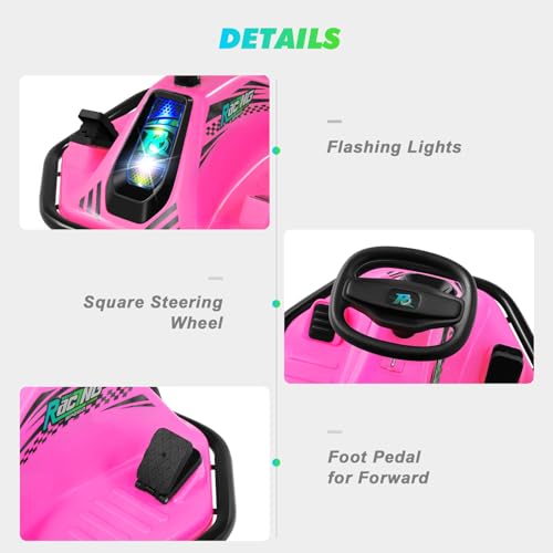 360 Degrees Rotating Ride On Drift Car and 2 Replacement Universal Wheels, 24V Electric Drifting Go Kart for Kids W/Brushless Motor, High/Low Speed