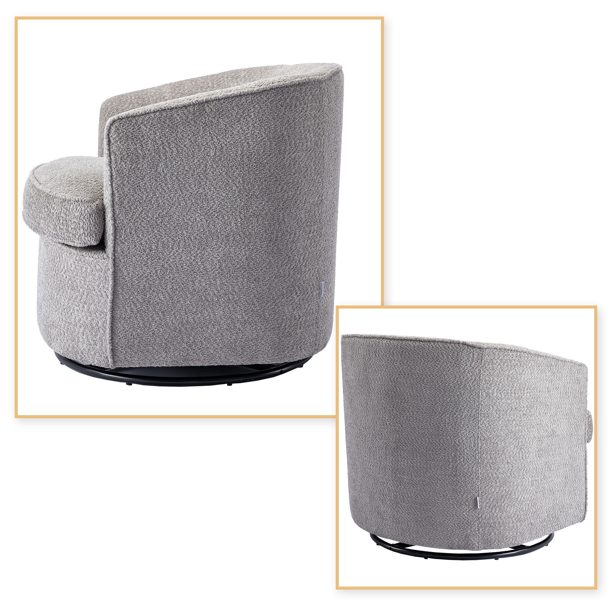 Modern and Cozy Chenille Fabric Swivel Barrel Chair with Metal Base for Living Room, Bedroom, Gray