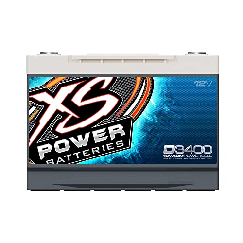 XS Power D3400 3300 Amp AGM Battery with M6 Terminal Hardware - 12 Volt 80Ah 1150CA Deep Cycle AGM Powercell for Winch, Car Audio Systems - 49.97 lbs