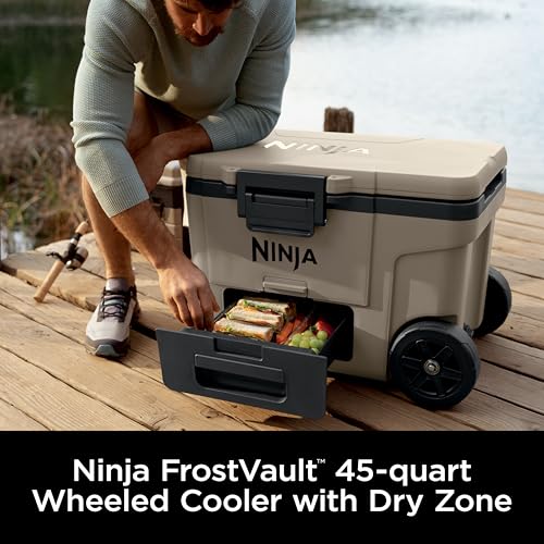 Ninja FrostVault 45qt Wheeled Cooler with Dry Zone, Integrated Fridge-Temp Dry Storage Drawer, Premium Heavy-Duty Insulated Cooler