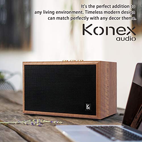 Retro Wooden Bluetooth Speaker, KONEX 40W Vintage Portable Wireless Speaker, Bluetooth 4.2 Heavy Bass Music Player, 20H Long Playtime