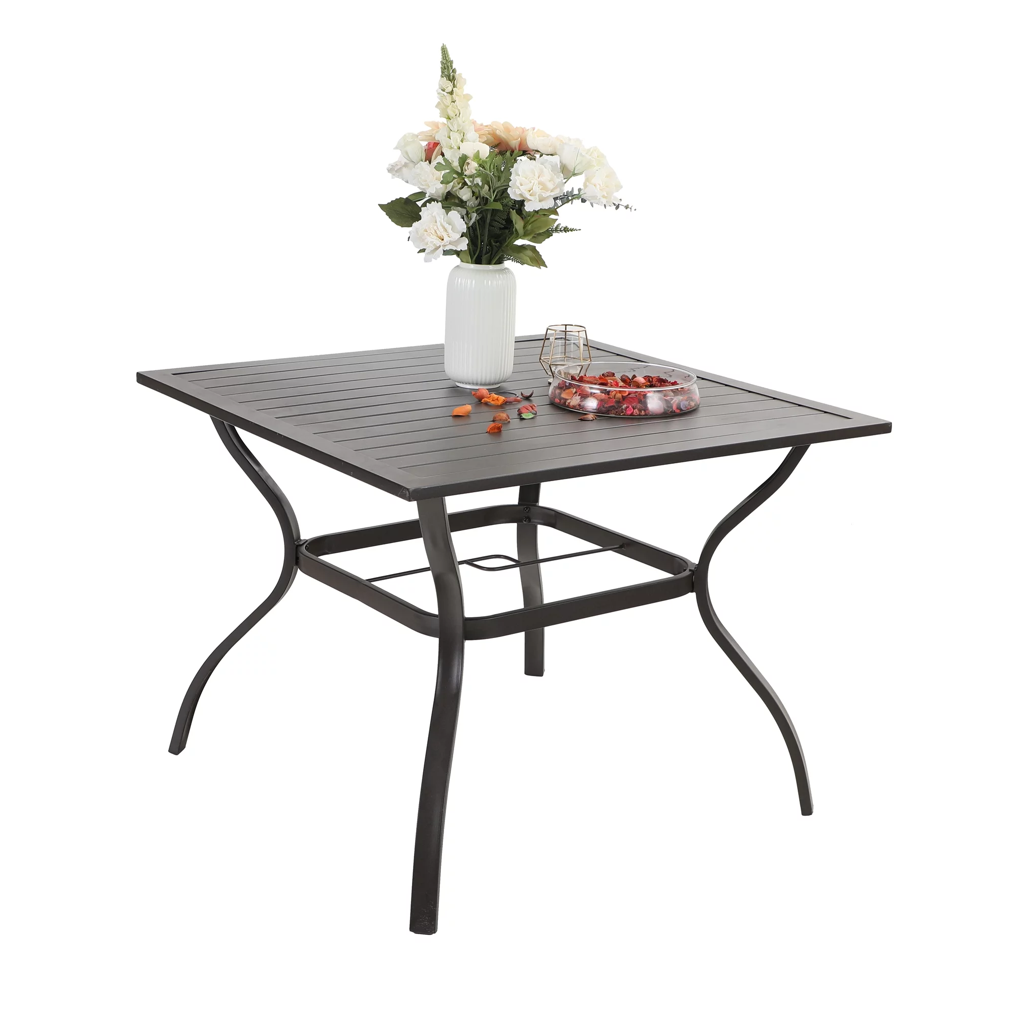 MF Studio 5-Pieces Patio Dining Set Outdoor Modern Furniture 37" Square Metal Table for 4 Persons, Black