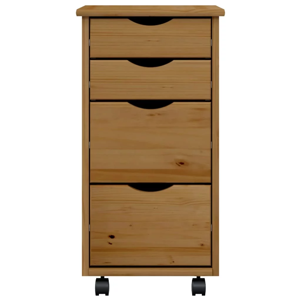Tomshoo Rolling Cabinet with Drawers, Honey Brown Solid Wood Pine, Ample Storage Space, Flexible Wheels