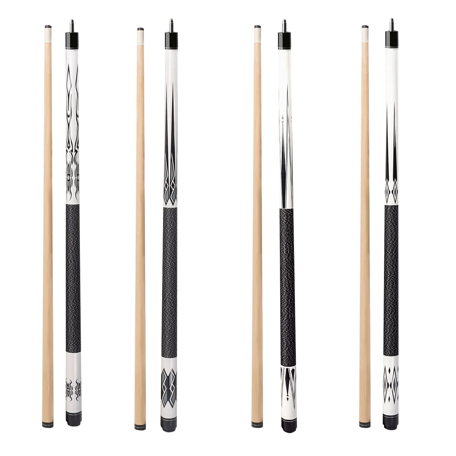 GSE Games & Sports Expert Set of 4 58 18/19/20/21oz Hardwood Maple Billiard Pool Cue Sticks Set for Commercial, Bar and House Use - White