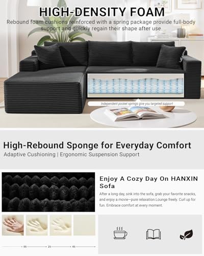 105 Inch Cloud Sectional Couch,Modern Modular Sectional Sofa with Deep Seat,Corduroy Boneless Couches with L-Shape Chaise for Living Room Bedroom