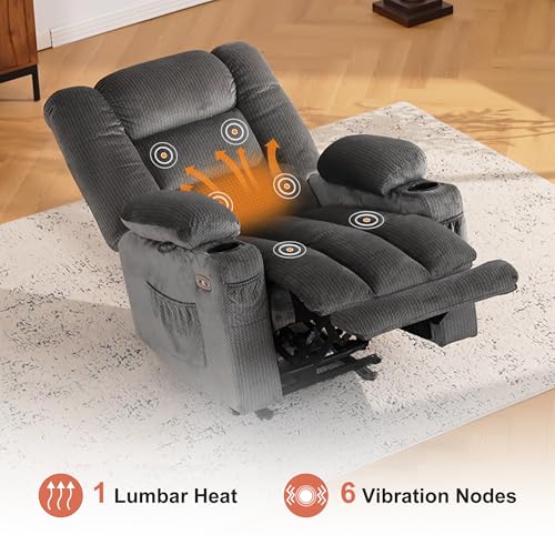 MCombo Zero Gravity Power Recliner Chair with Heat and Vibration Massage, Reclining Chair with USB & Type C Ports, Cup Holders for Living Room
