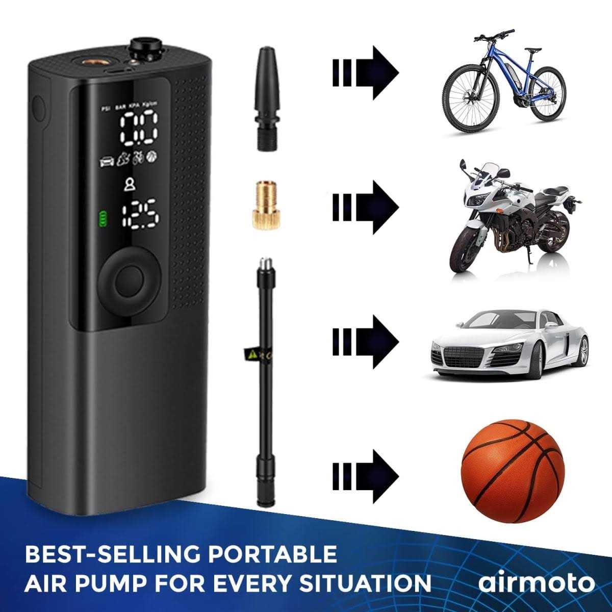 Airmoto Tire Inflator Portable Air Compressor Air Pump for Car Tires with Tire Pressure Gauge - Sports Supplies Online Store