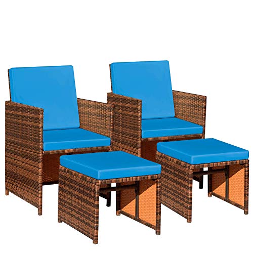 Devoko 9 Pieces Patio Dining Sets Outdoor Space Saving Rattan Chairs with Glass Table Patio Furniture Sets Cushioned Seating and Back Sectional