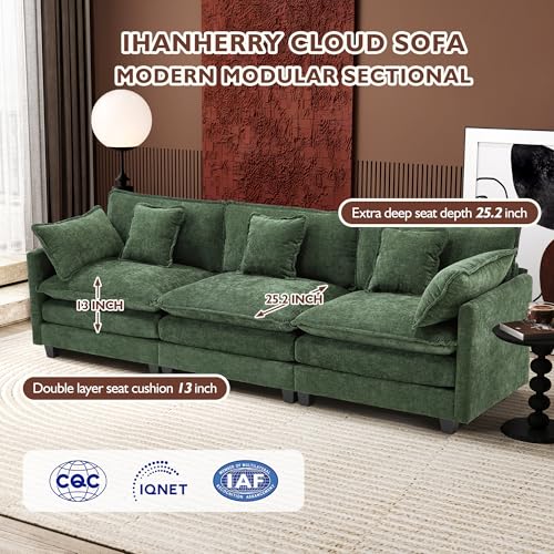 Ihanherry 111.4" U Shaped Modern Cloud Sofa Modular Sectional Couch with 2 Ottoman, 5-Seat Chenille Deep Seat Sofa with Pillow for Living Room