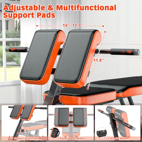 XDDIAS Roman Chair, Adjustable Weight Bench Back Extension Machine for Home Gym, 1000LBS All-in-One Sit Up Bench with Dumbbell Rack, Incline, Decline