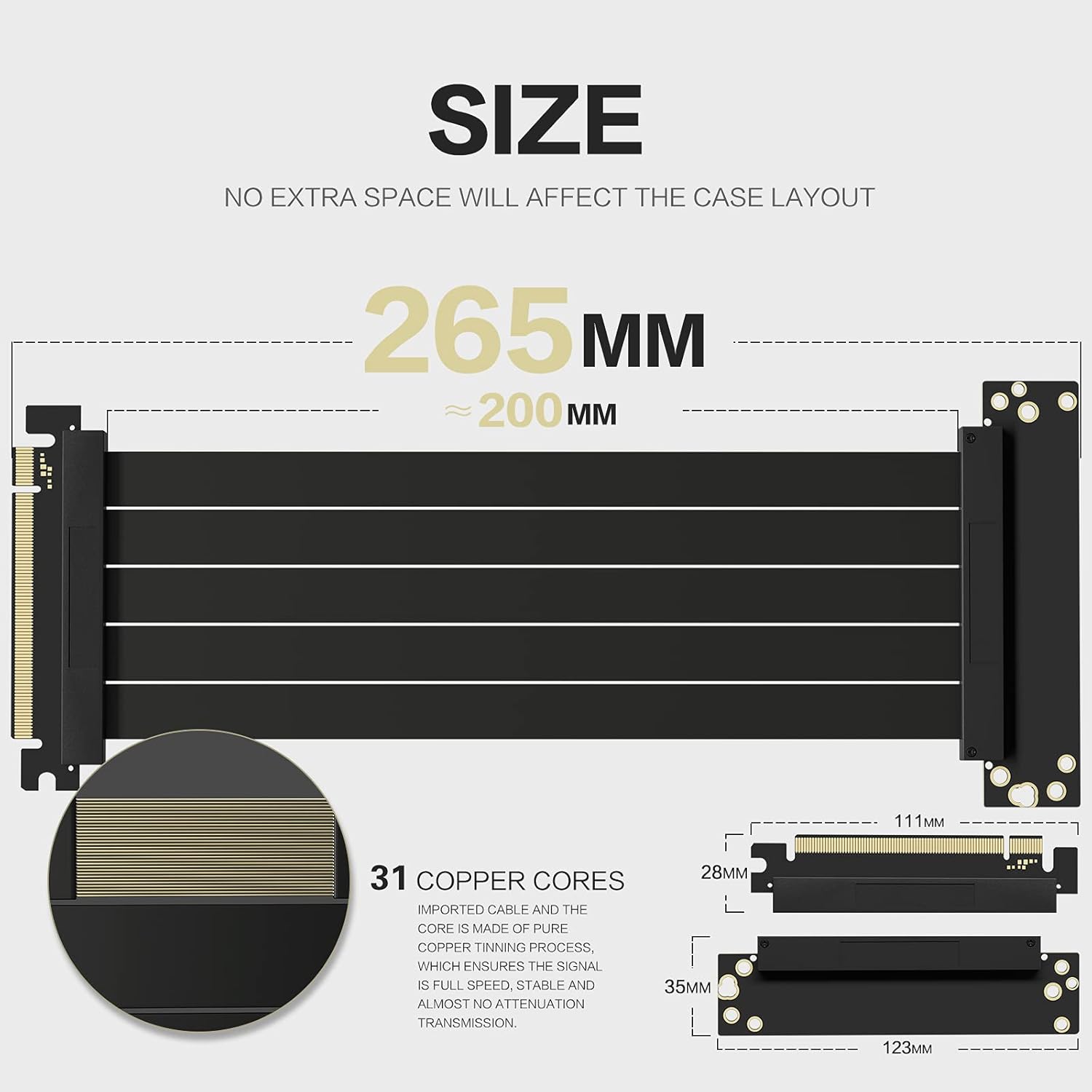 ASIAHORSE PCIE 4.0 16x Shielded Extreme High Speed Riser Cable with PCI Express Port for GPU Extension Card-Right Connector(20CM-90)