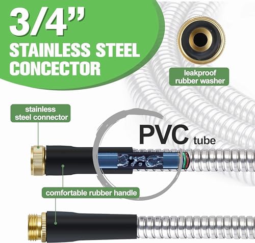 100FT Stainless Steel Garden Hose - Heavy Duty, Kink & Tangle Free, Bite Proof, Puncture Resistant with Connectors