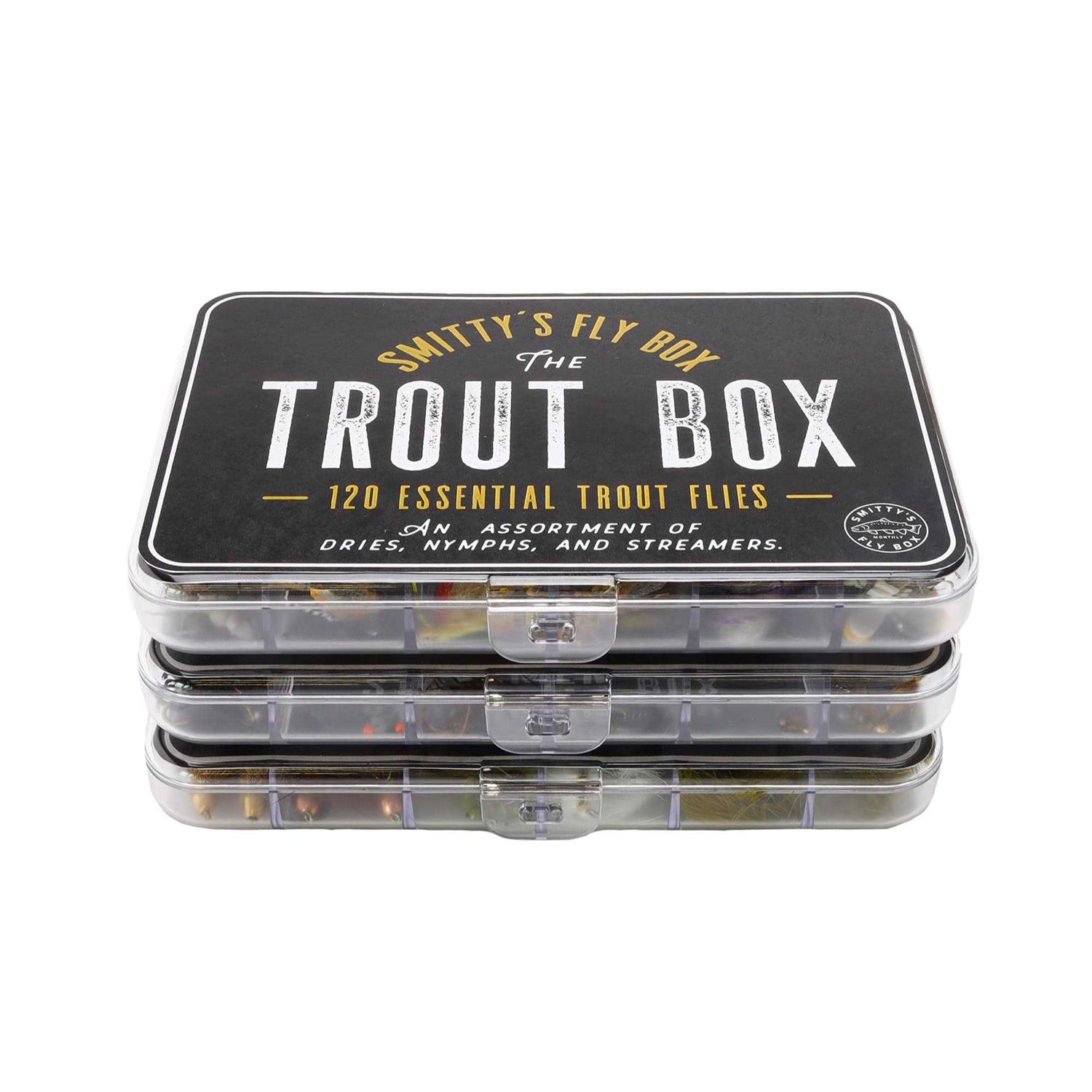 Smittys Fly Box Trout Box Premium Trout Flies Assortment of Dry Flies, Nymphs, Euro Nymphs, Stimulators, Wooly Buggers and Streamers for Fly